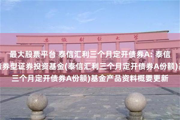 最大股票平台 泰信汇利三个月定开债券A: 泰信汇利三个月定期开放债券型证券投资基金(泰信汇利三个月定开债券A份额)基金产品资料概要更新